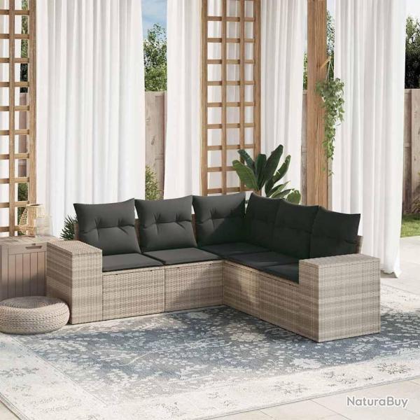 Salon de jardin 5 pcs avec coussins gris clair rsine tresse alsavelo