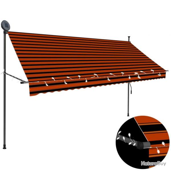 Auvent manuel rtractable avec LED 300 cm Orange et marron alsavelo