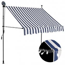 Auvent manuel rétractable avec LED 200 cm Bleu et blanc alsavelo