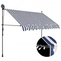 Auvent manuel rétractable avec LED 250 cm Bleu et blanc alsavelo