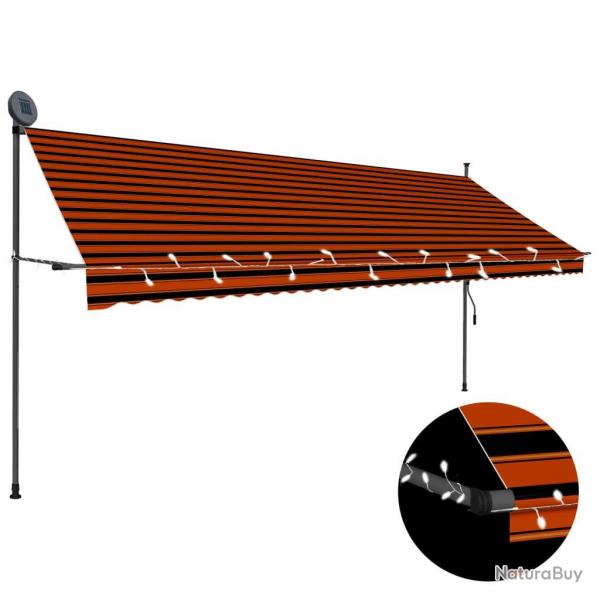 Auvent manuel rtractable avec LED 400 cm Orange et marron alsavelo