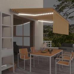 Auvent manuel rétractable avec store et LED 4x3m Jaune et blanc alsavelo
