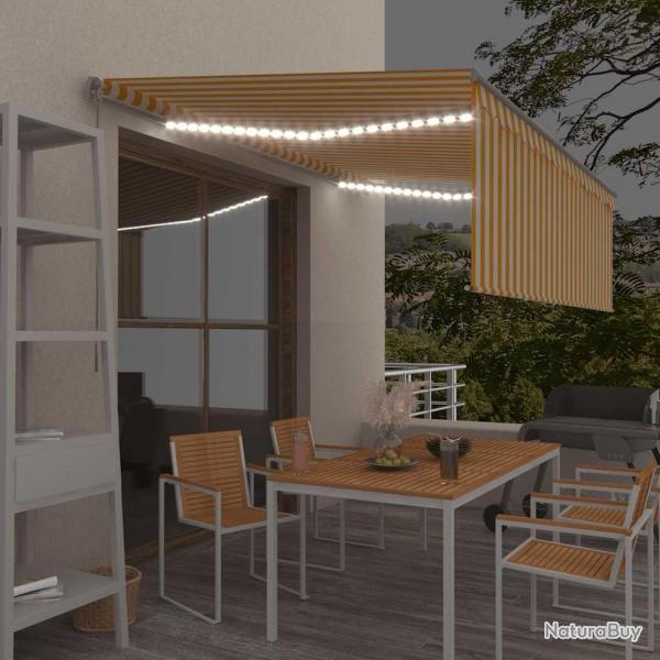 Auvent manuel rtractable avec store et LED 4x3m Jaune et blanc alsavelo