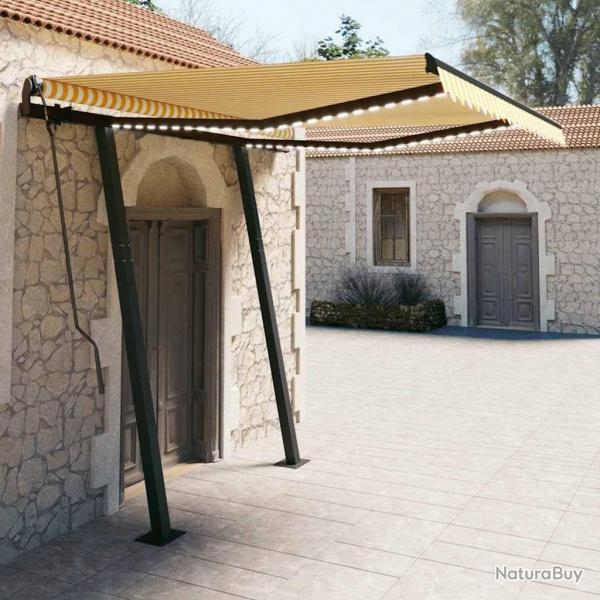 Auvent manuel rtractable avec LED 3,5x2,5 m Jaune et blanc alsavelo