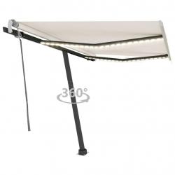 Auvent manuel rétractable avec LED 300x250 cm Crème alsavelo