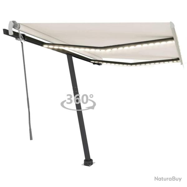 Auvent manuel rtractable avec LED 300x250 cm Crme alsavelo