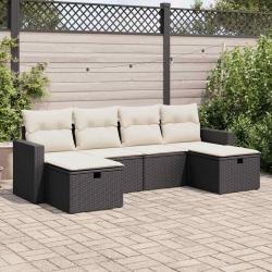 Salon de jardin 6 pcs avec coussins noir résine tressée alsavelo