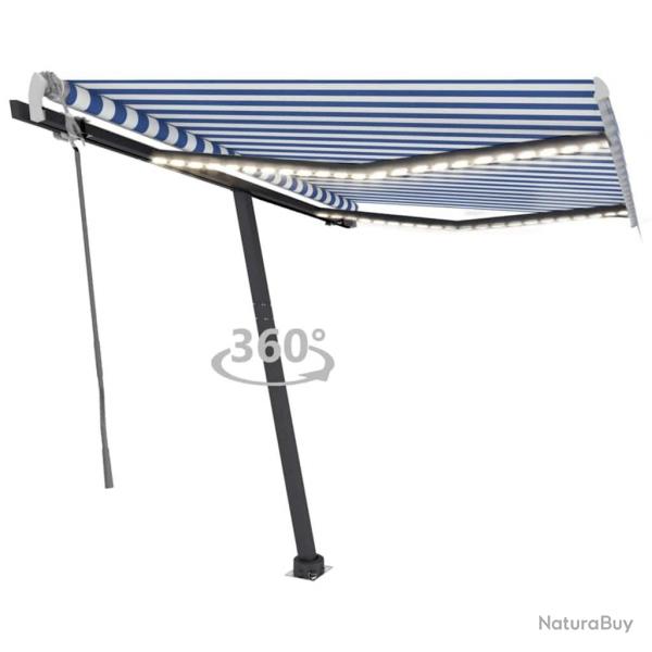 Auvent manuel rtractable avec LED 300x250 cm Bleu et blanc alsavelo