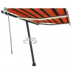 Auvent manuel rétractable avec LED 300x250 cm Orange et marron alsavelo