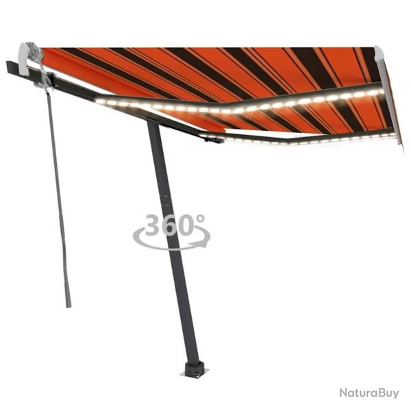Auvent manuel rtractable avec LED 300x250 cm Orange et marron alsavelo