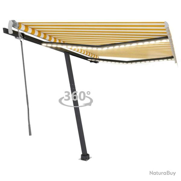 Auvent manuel rtractable avec LED 300x250 cm Jaune et blanc alsavelo