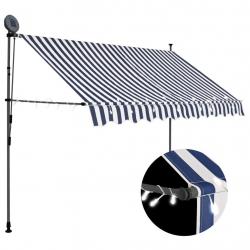 Auvent manuel rétractable avec LED 300 cm Bleu et blanc alsavelo
