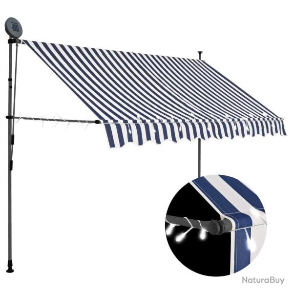 Auvent manuel rtractable avec LED 300 cm Bleu et blanc alsavelo