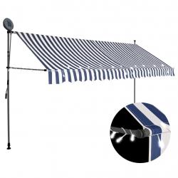 Auvent manuel rétractable avec LED 350 cm Bleu et blanc alsavelo