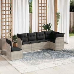 Salon de jardin 6 pcs avec coussins gris clair résine tressée alsavelo