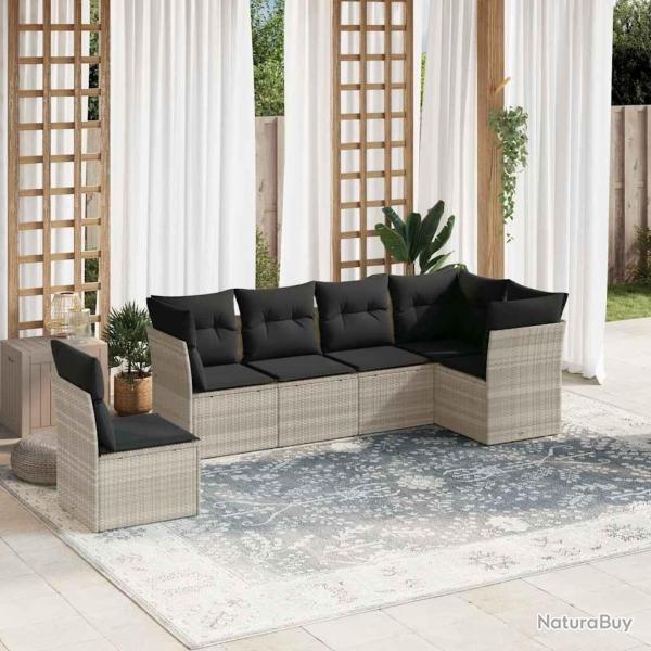 Salon de jardin 6 pcs avec coussins gris clair rsine tresse alsavelo
