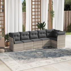 Salon de jardin 6 pcs avec coussins gris clair résine tressée alsavelo