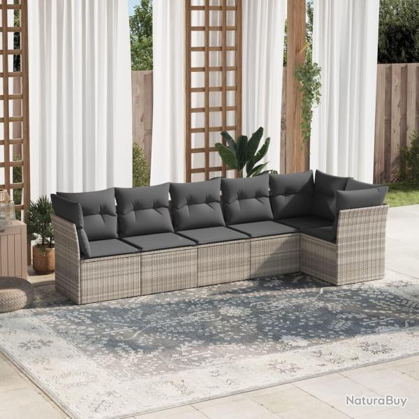 Salon de jardin 6 pcs avec coussins gris clair rsine tresse alsavelo