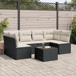 Salon de jardin 7 pcs avec coussins noir résine tressée alsavelo