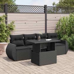 Salon de jardin 5 pcs avec coussins noir résine tressée alsavelo