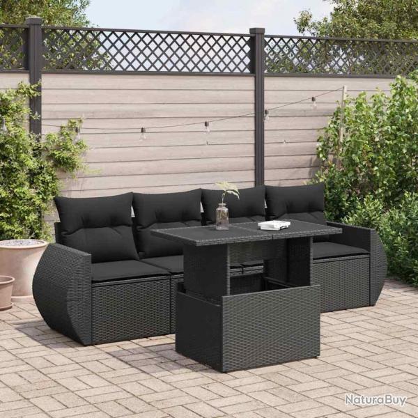 Salon de jardin 5 pcs avec coussins noir rsine tresse alsavelo