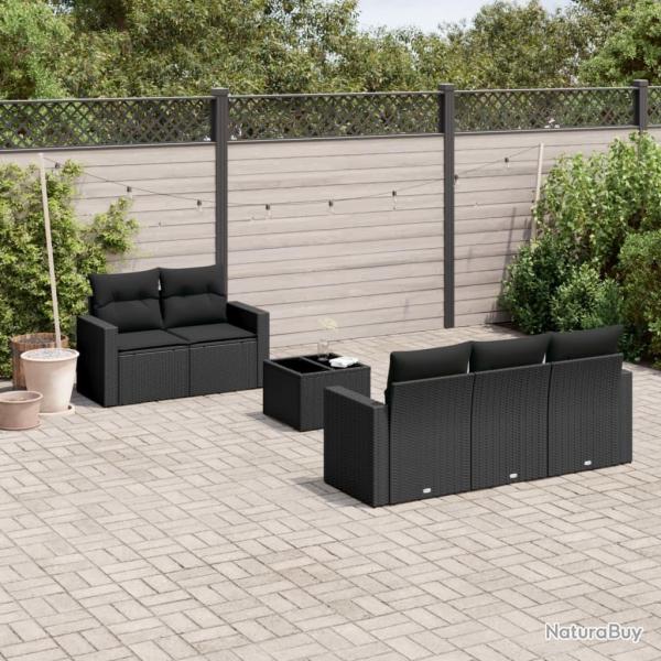 Salon de jardin 6 pcs avec coussins noir rsine tresse alsavelo