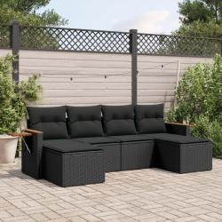 Salon de jardin 6 pcs avec coussins noir résine tressée alsavelo