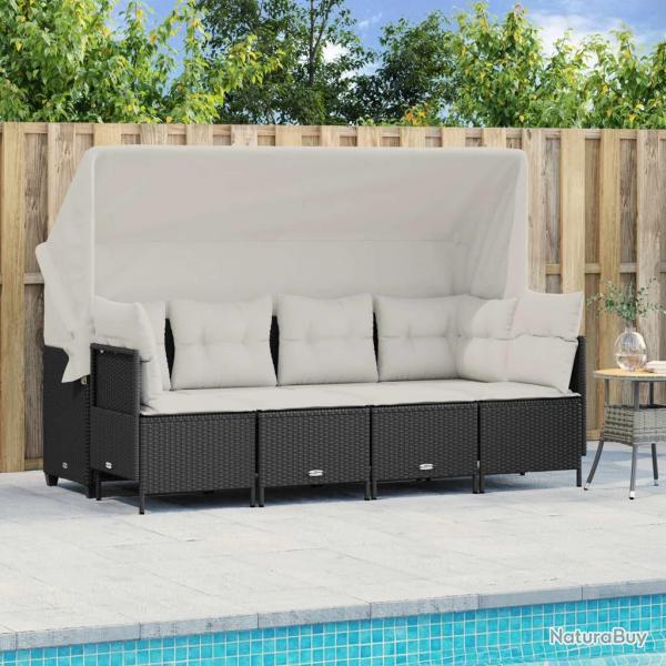 Salon de jardin 5 pcs avec coussins noir rsine tresse alsavelo