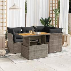 Salon de jardin 5 pcs avec coussins gris résine tressée alsavelo