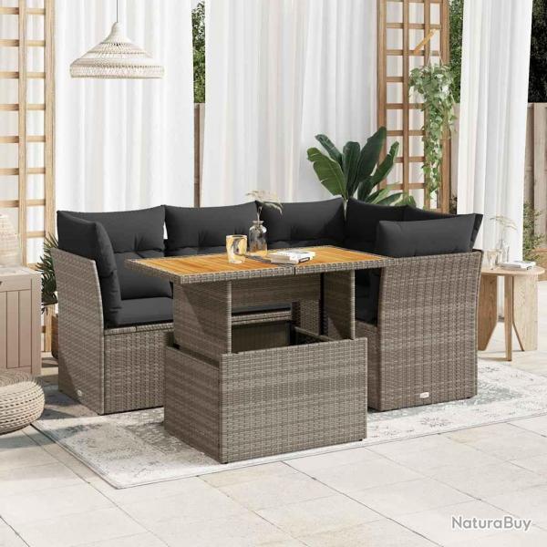 Salon de jardin 5 pcs avec coussins gris rsine tresse alsavelo
