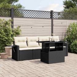 Salon de jardin 5 pcs avec coussins noir résine tressée alsavelo