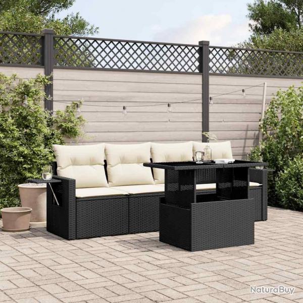Salon de jardin 5 pcs avec coussins noir rsine tresse alsavelo