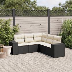 Salon de jardin 5 pcs avec coussins noir résine tressée alsavelo
