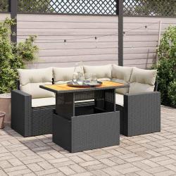 Salon de jardin 5 pcs avec coussins noir résine tressée alsavelo