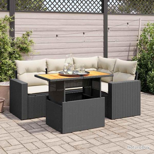 Salon de jardin 5 pcs avec coussins noir rsine tresse alsavelo