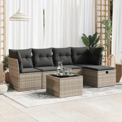 Salon de jardin 6 pcs avec coussins gris résine tressée alsavelo