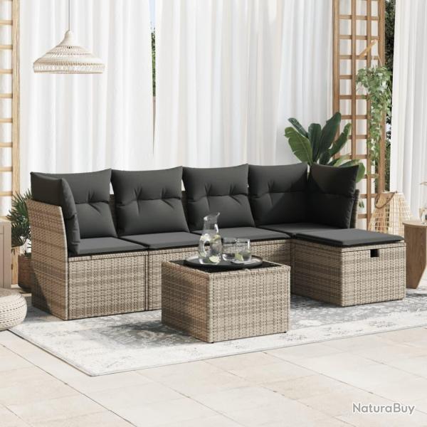 Salon de jardin 6 pcs avec coussins gris rsine tresse alsavelo