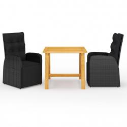 Ensemble à manger de jardin 3 pcs Noir alsavelo
