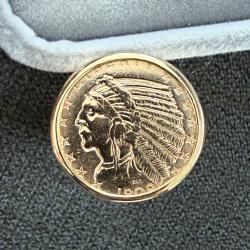 Chevalière neuve en or massif 18 carats - pièce 5 dollars (22 carats) - bague homme - Indien - Sioux