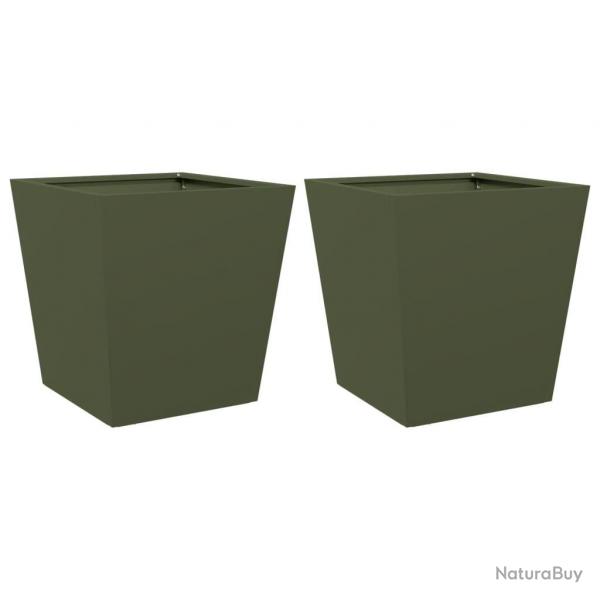 Jardinire bac lit surlev plantes fleurs jardin terrasses lot de 2 olive 40 x 40 x 40 cm acier ve