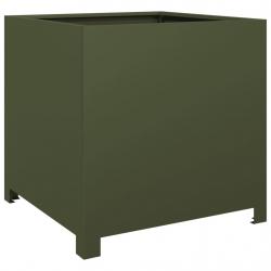 Jardinière bac lit surélevé plantes fleurs terrasse jardin olive 50 x 50 x 50 cm acier vert 02_0038