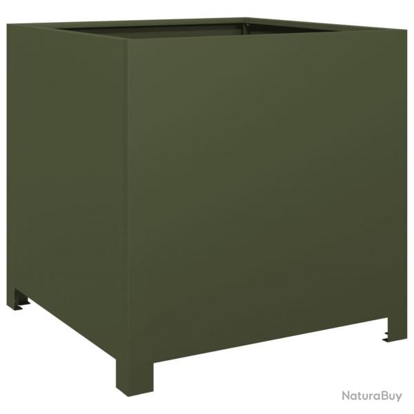 Jardinire bac lit surlev plantes fleurs terrasse jardin olive 50 x 50 x 50 cm acier vert 02_0038