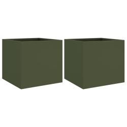 Jardini&egrave;re bac lit sur&eacute;lev&eacute; plantes fleurs jardin terrasses lot de 2 olive 32 x 30 x 29 cm acier ve