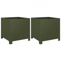 Jardinière bac lit surélevé plantes fleurs jardin terrasses lot de 2 olive 40 x 40 x 40 cm acier ve