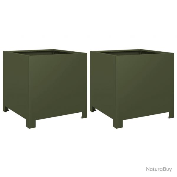 Jardinire bac lit surlev plantes fleurs jardin terrasses lot de 2 olive 40 x 40 x 40 cm acier ve