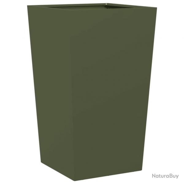 Jardinire bac lit surlev plantes fleurs terrasse jardin olive 45 x 45 x 75 cm acier vert 02_0038