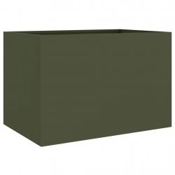 Jardinière bac lit surélevé plantes fleurs terrasse jardin olive 62 x 40 x 39 cm acier vert 02_0038
