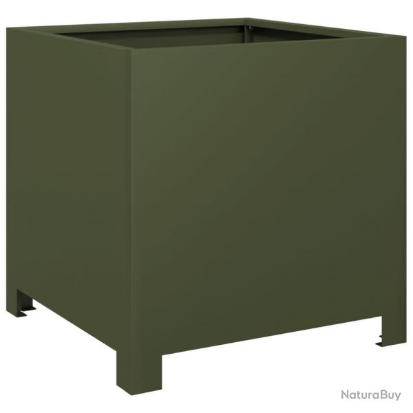 Jardinire bac lit surlev plantes fleurs terrasse jardin olive 40 x 40 x 40 cm acier vert 02_0038