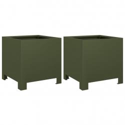 Jardinière bac lit surélevé plantes fleurs jardin terrasses lot de 2 olive 30 x 30 x 30 cm acier ve