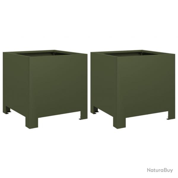 Jardinire bac lit surlev plantes fleurs jardin terrasses lot de 2 olive 30 x 30 x 30 cm acier ve